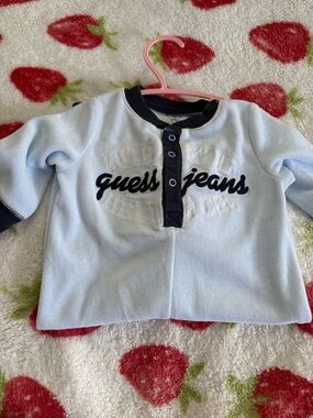 Guess Light Blue Footie Top with Navy Trim